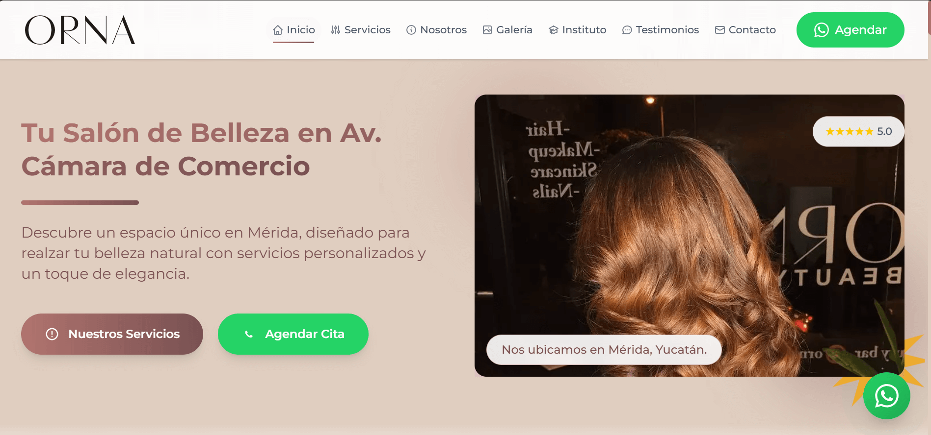 Orna Beauty Bar - Sitio web para salón de belleza